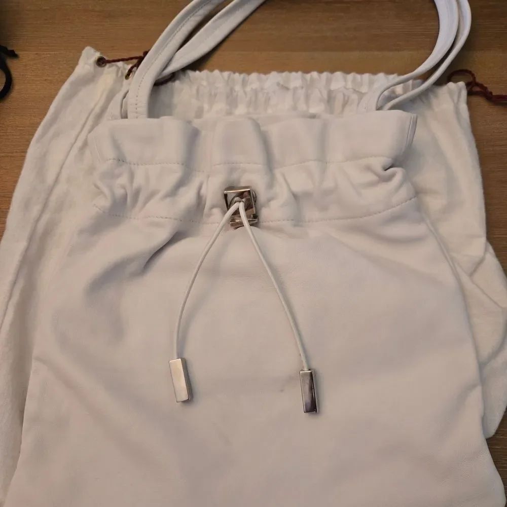 Authentic Salvatore Ferragamo White Leather Tote Handbag